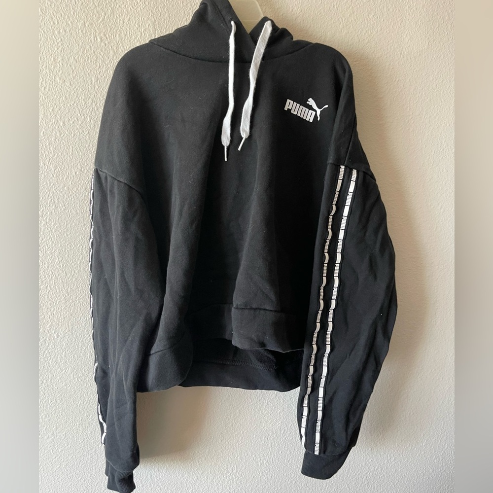 Puma Black Cropped Hoodie with White Accents